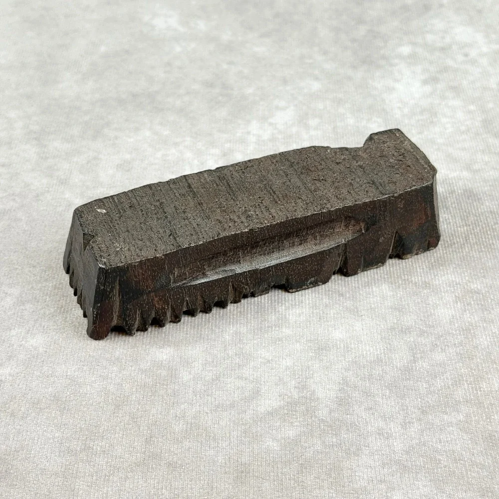 Vintage Hand Carved Wooden Textile Printing Block Geometric Floral Design Stamp